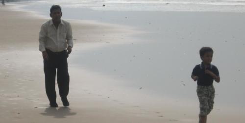 My father with my son in Bay of Bengal Beach